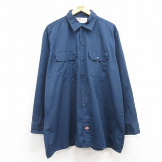 ディッキーズ(Dickies)のXL★古着 ディッキーズ Dickies 長袖 ワーク シャツ メンズ 00年代 00s 大きいサイズ ロング丈 紺 ネイビー 24feb20 中古 トップス(シャツ)