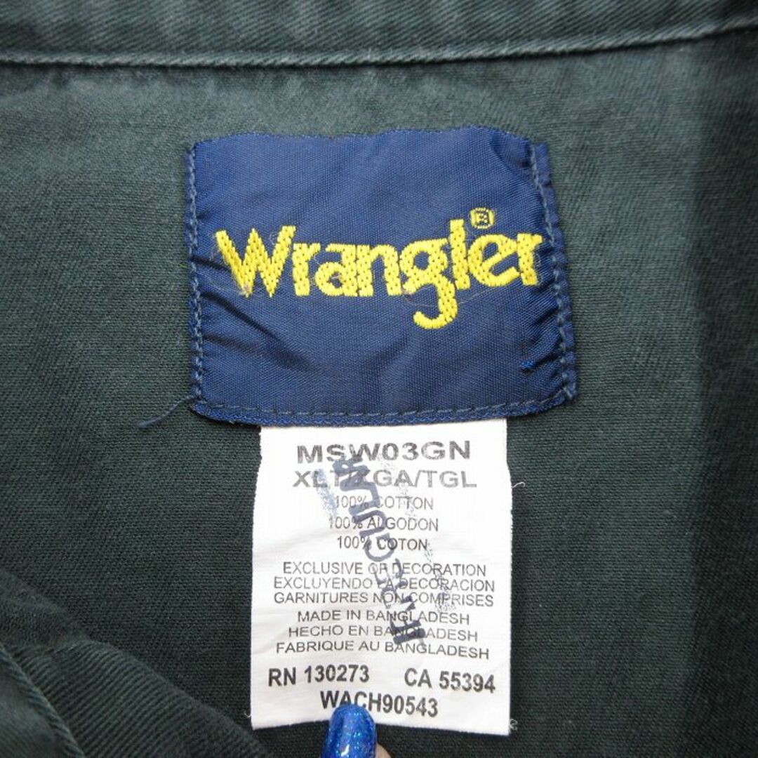 Wrangler(ラングラー)のXL★古着 ラングラー Wrangler 長袖 ウエスタン シャツ メンズ 大きいサイズ ロング丈 コットン 濃緑 グリーン 24feb16 中古 トップス メンズのトップス(シャツ)の商品写真