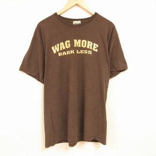 XL★古着 半袖 Tシャツ メンズ WAG MORE BARK LESS コットン クルーネック 茶 ブラウン 24feb16 中古(Tシャツ/カットソー(半袖/袖なし))