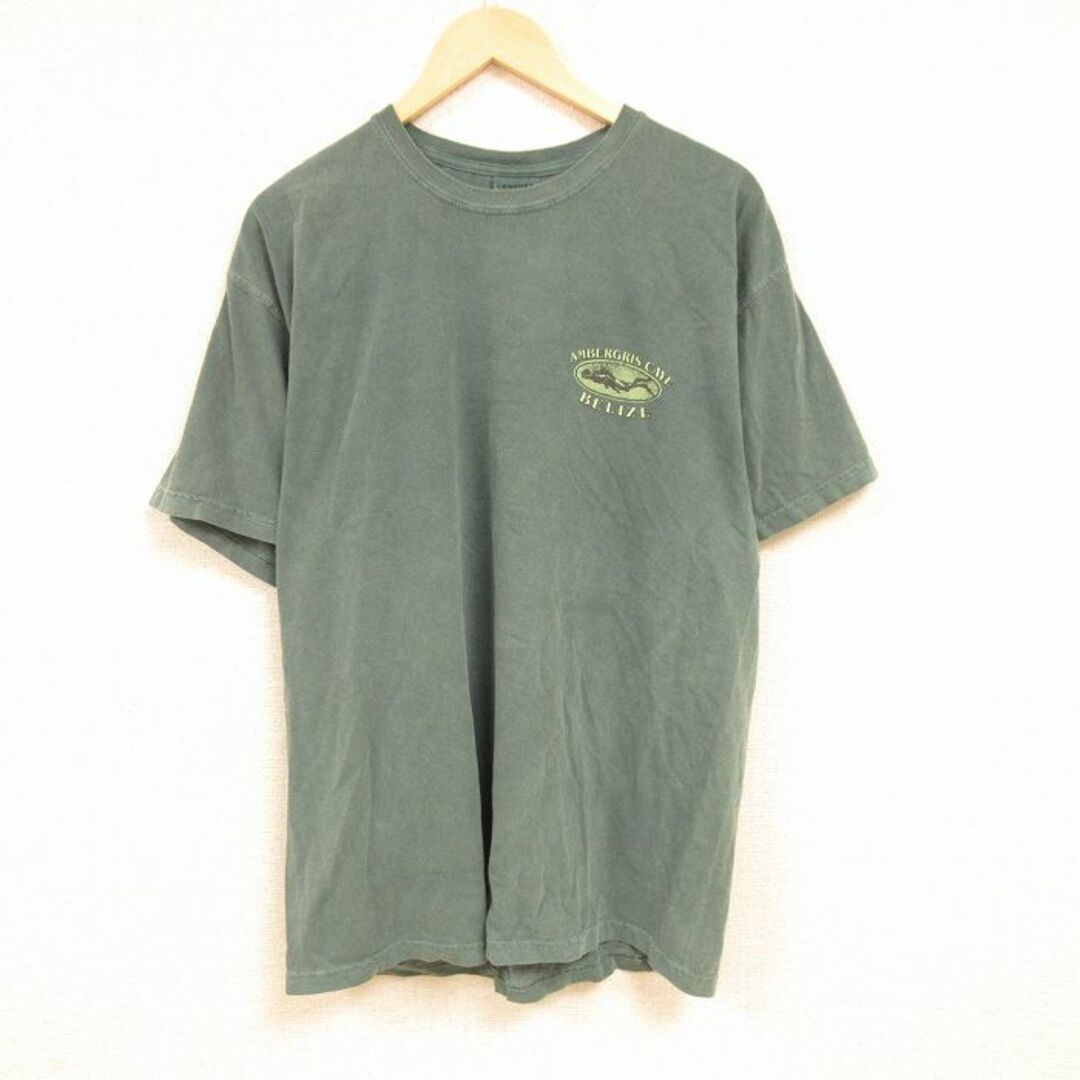 XL★古着 半袖 Tシャツ メンズ ベリーズ 大きいサイズ コットン クルーネック 緑 グリーン 24feb16 中古 メンズのトップス(Tシャツ/カットソー(半袖/袖なし))の商品写真