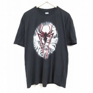 マーベル(MARVEL)のXL★古着 半袖 Tシャツ メンズ マーベル スパイダーマン 大きいサイズ コットン クルーネック 黒 ブラック 24feb19 中古(Tシャツ/カットソー(半袖/袖なし))