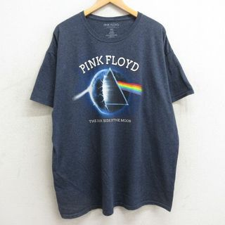 XL★古着 半袖 ロック バンド Tシャツ メンズ ピンクフロイド 大きいサイズ ロング丈 クルーネック 紺 ネイビー 霜降り 24feb16 中古(Tシャツ/カットソー(半袖/袖なし))