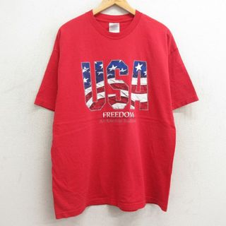 XL★古着 半袖 ビンテージ Tシャツ メンズ 00年代 00s USAロゴ コットン クルーネック 赤 レッド 24feb16 中古(Tシャツ/カットソー(半袖/袖なし))