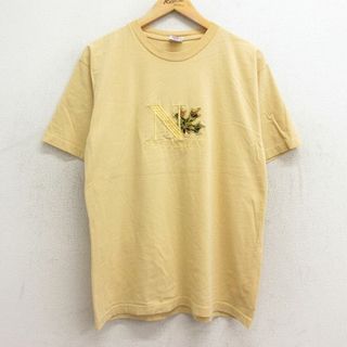 L★古着 半袖 ビンテージ Tシャツ メンズ 90年代 90s ナイアガラの滝 刺繍 コットン クルーネック カナダ製 黄 イエロー 24feb16 中古(Tシャツ/カットソー(半袖/袖なし))