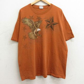 XL★古着 半袖 ビンテージ Tシャツ メンズ 00年代 00s 鳥 星 大きいサイズ クルーネック 茶系 ブラウン 24feb16 中古(Tシャツ/カットソー(半袖/袖なし))