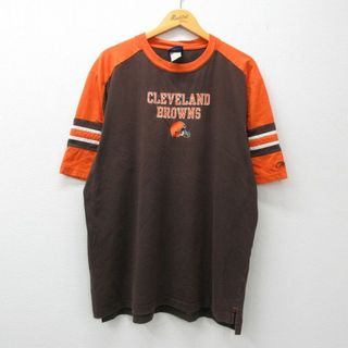 リーボック(Reebok)のXL★古着 リーボック REEBOK 半袖 ビンテージ Tシャツ メンズ 00年代 00s NFL クリーブランドブラウンズ ラグラン 大きいサイズ コットン クルーネック 茶他 ブラウン アメフト スーパーボウル 24feb17 中古(Tシャツ/カットソー(半袖/袖なし))