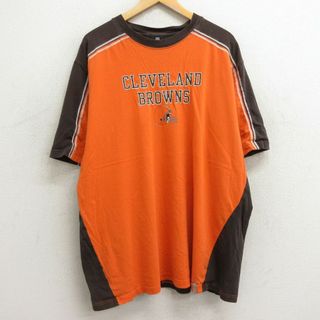 リーボック(Reebok)のXL★古着 リーボック REEBOK 半袖 ビンテージ Tシャツ メンズ 00年代 00s NFL クリーブランドブラウンズ ツートンカラー 大きいサイズ ロング丈 コットン クルーネック オレンジ他 アメフト スーパーボウル 24feb16 中古(Tシャツ/カットソー(半袖/袖なし))