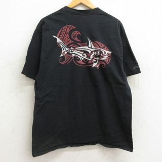 クレイジー(Crazy)のXL★古着 Crazy Shirts 半袖 Tシャツ メンズ サメ サラソーダ 胸ポケット付き コットン クルーネック 黒 ブラック 24feb16 中古(Tシャツ/カットソー(半袖/袖なし))