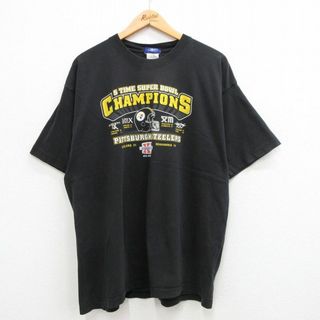 リーボック(Reebok)のXL★古着 リーボック REEBOK 半袖 ビンテージ Tシャツ メンズ 00年代 00s NFL ピッツバーグスティーラーズ 大きいサイズ コットン クルーネック 黒 ブラック アメフト スーパーボウル 24feb17 中古(Tシャツ/カットソー(半袖/袖なし))