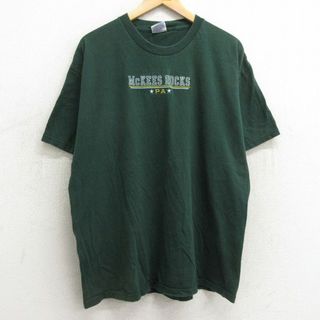 ヘインズ(Hanes)のXL★古着 ヘインズ Hanes 半袖 ビンテージ Tシャツ メンズ 00年代 00s マッキーズロックス 刺繍 コットン クルーネック 緑 グリーン 24feb17 中古(Tシャツ/カットソー(半袖/袖なし))