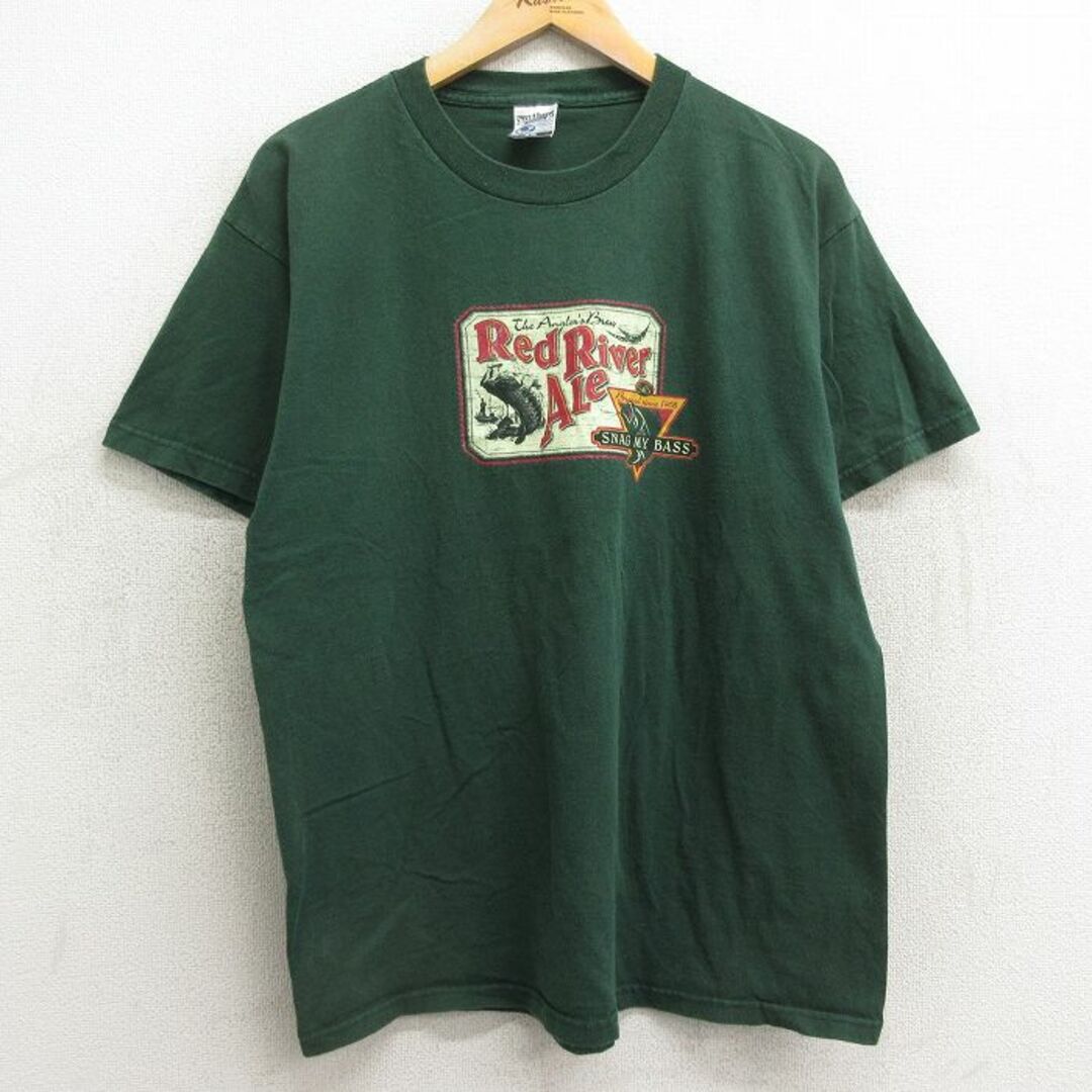 XL★古着 半袖 ビンテージ Tシャツ メンズ 00年代 00s ブラックバス Red River Ale 大きいサイズ コットン クルーネック 緑 グリーン 24feb17 中古 メンズのトップス(Tシャツ/カットソー(半袖/袖なし))の商品写真