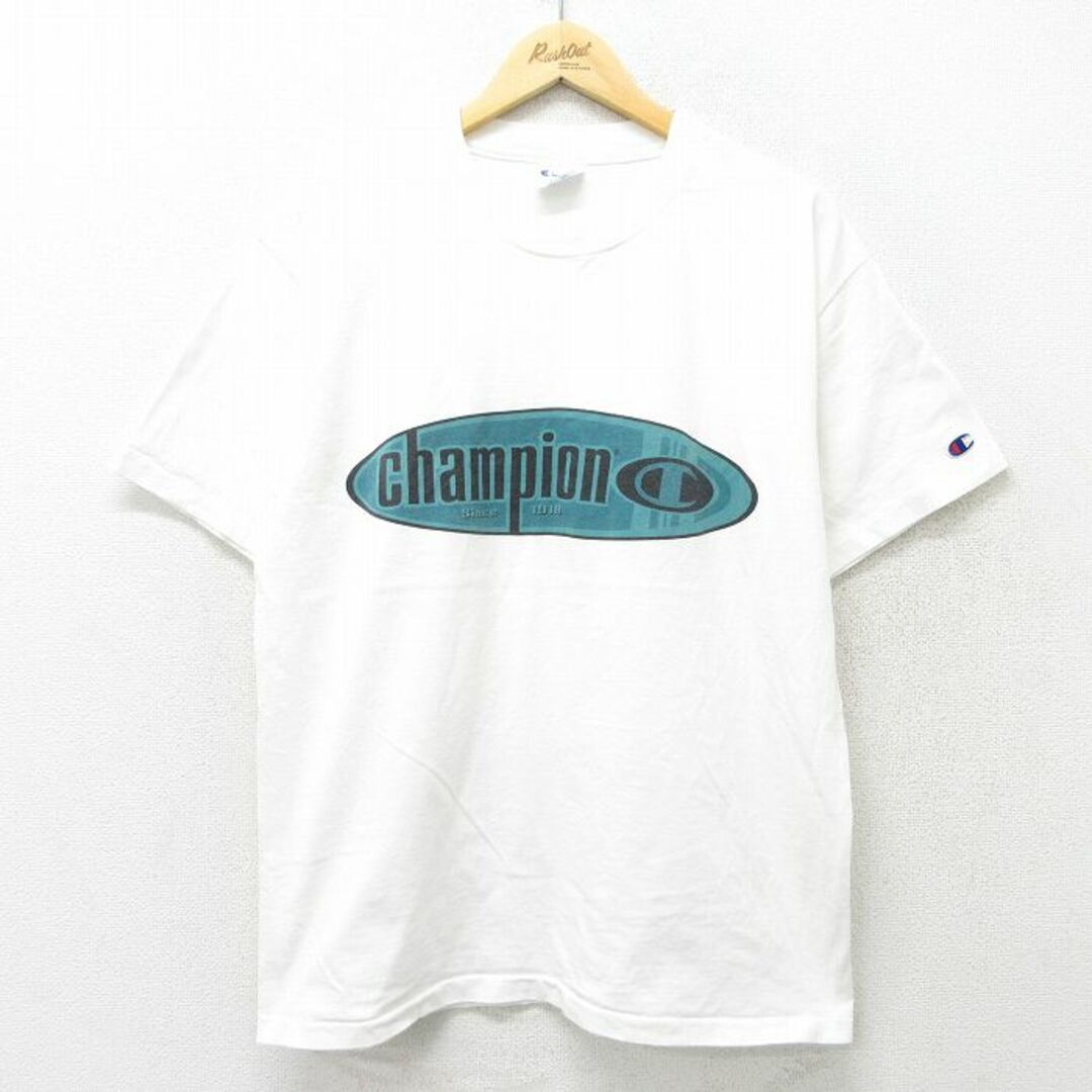 Champion(チャンピオン)のXL★古着 チャンピオン champion 半袖 ビンテージ Tシャツ メンズ 90年代 90s ビッグロゴ コットン クルーネック USA製 白 ホワイト 24feb19 中古 メンズのトップス(Tシャツ/カットソー(半袖/袖なし))の商品写真