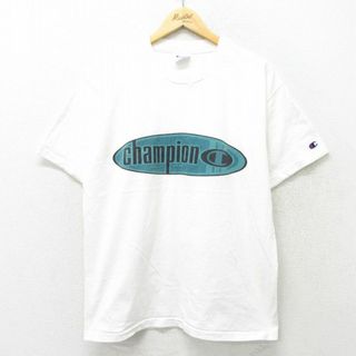 チャンピオン(Champion)のXL★古着 チャンピオン champion 半袖 ビンテージ Tシャツ メンズ 90年代 90s ビッグロゴ コットン クルーネック USA製 白 ホワイト 24feb19 中古(Tシャツ/カットソー(半袖/袖なし))