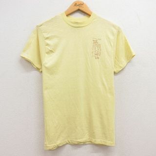 S★古着 半袖 ビンテージ Tシャツ メンズ 80年代 80s 人 プラシッド クルーネック USA製 黄 イエロー 24feb20 中古(Tシャツ/カットソー(半袖/袖なし))