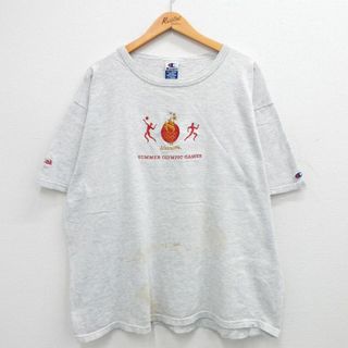 チャンピオン(Champion)のXL★古着 チャンピオン Champion 半袖 ビンテージ Tシャツ メンズ 90年代 90s アトランタオリンピック 刺繍 大きいサイズ クルーネック 薄グレー 霜降り 24feb20 中古(Tシャツ/カットソー(半袖/袖なし))