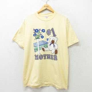 XL★古着 ジャージーズ 半袖 ビンテージ Tシャツ メンズ 90年代 90s クマ クルーネック USA製 薄黄 イエロー 24feb20 中古(Tシャツ/カットソー(半袖/袖なし))