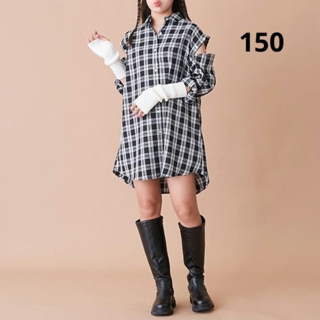 lovetoxic(ラブトキシック)の肩2WAYシャツワンピース　ラブトキシック キッズ/ベビー/マタニティのキッズ服女の子用(90cm~)(ワンピース)の商品写真