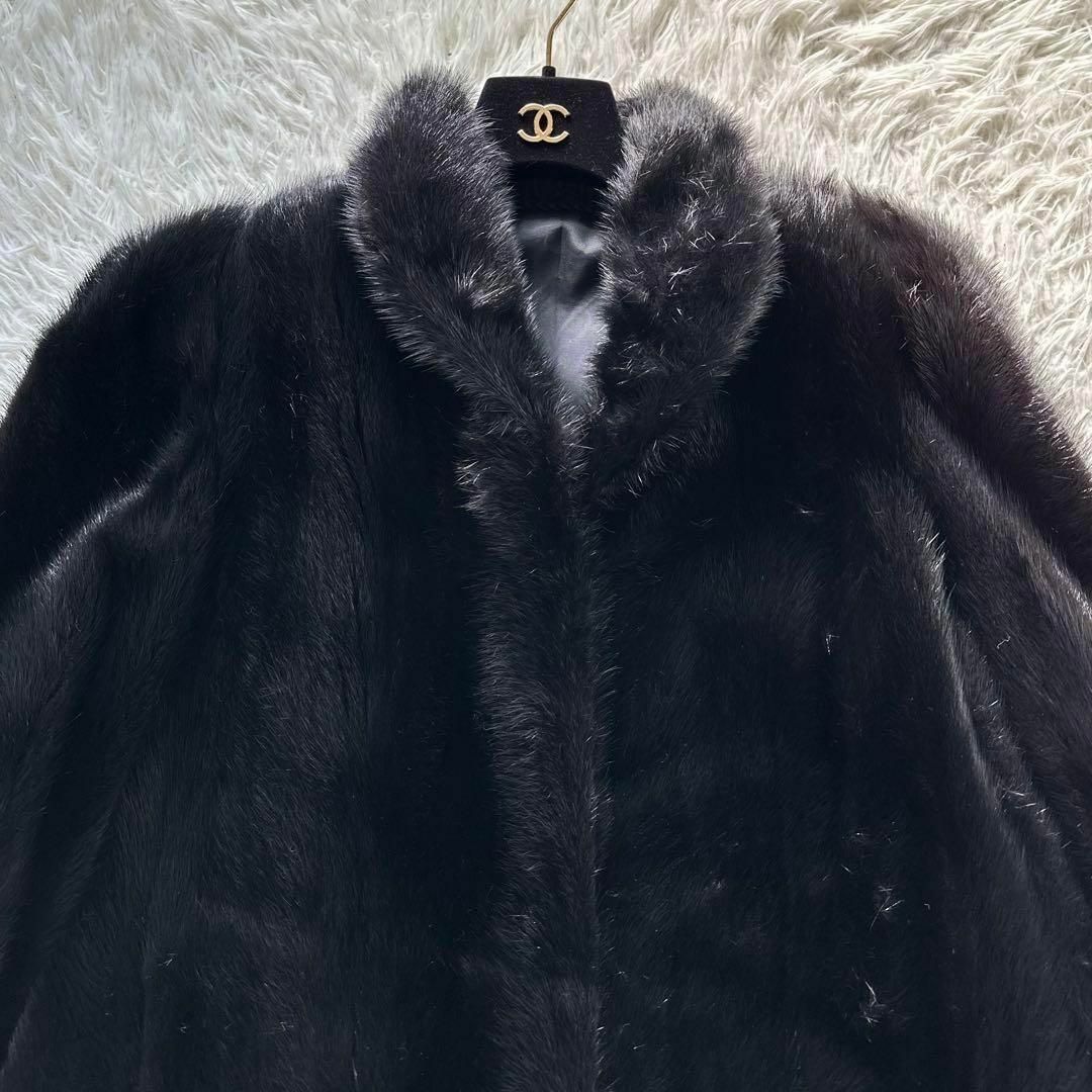 ノーブランド　ミンクファーコート　黒　13号　XLサイズ レディースのジャケット/アウター(毛皮/ファーコート)の商品写真