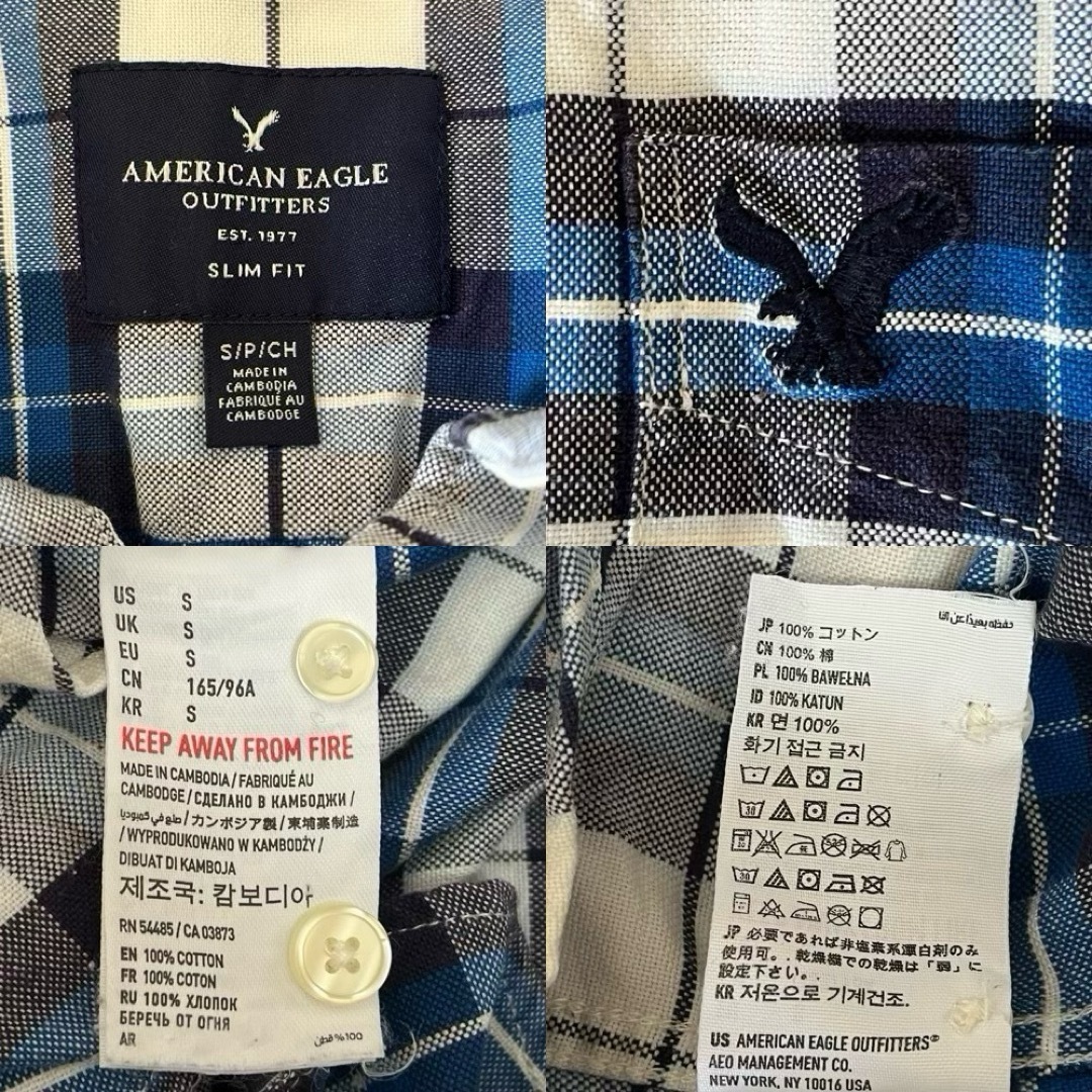 American Eagle(アメリカンイーグル)のアメリカンイーグル コットンシャツ チェック柄 刺繍ロゴ カジュアル Sサイズ メンズのトップス(シャツ)の商品写真