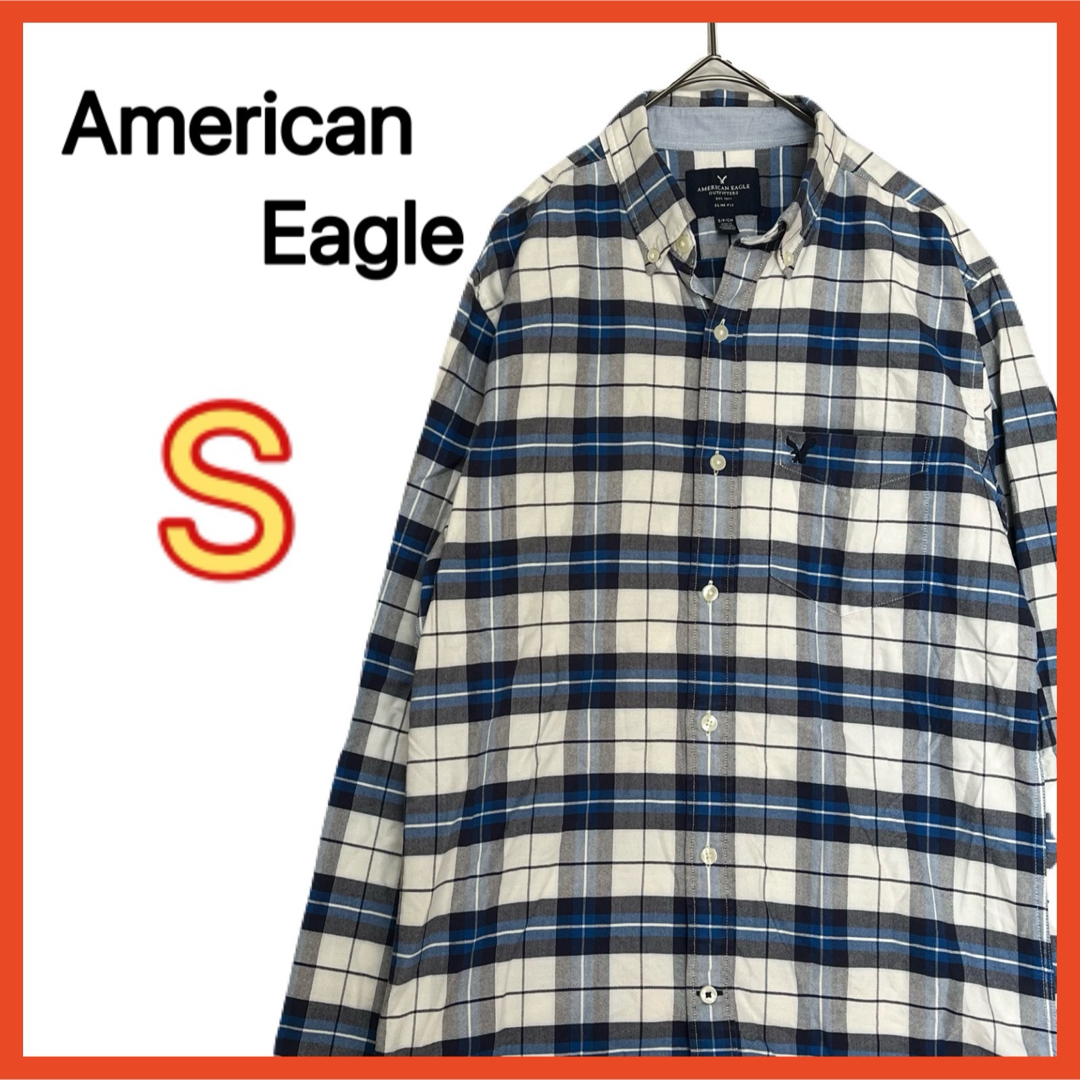 American Eagle(アメリカンイーグル)のアメリカンイーグル コットンシャツ チェック柄 刺繍ロゴ カジュアル Sサイズ メンズのトップス(シャツ)の商品写真