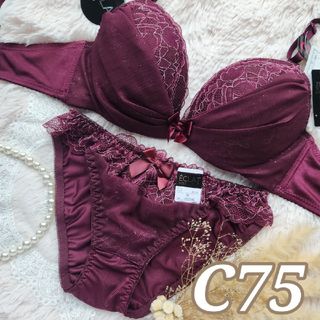 №626【C75】グリッタードレープシフォンブラジャー&フルバックショーツ(ブラ&ショーツセット)