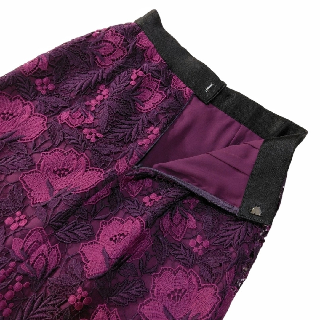 ANAYI(アナイ)のアナイ ✿ 花柄 レース スカート 34 XS 紫 パープル 刺繍 膝丈 総柄 レディースのスカート(ひざ丈スカート)の商品写真