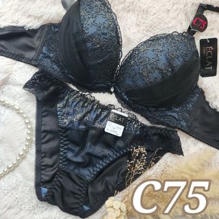 №629【C75】シャイニーフルーレットチュールブラジャー&フルバックショーツ(ブラ&ショーツセット)