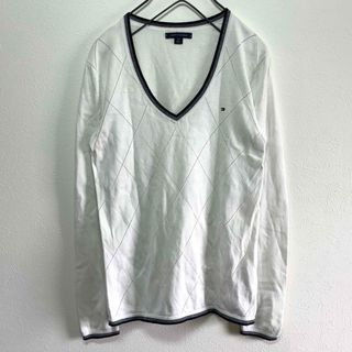 トミーヒルフィガー(TOMMY HILFIGER)のトミーヒルフィガー ニット セーター 長袖 Vネック S/P ホワイト 人気 春(ニット/セーター)