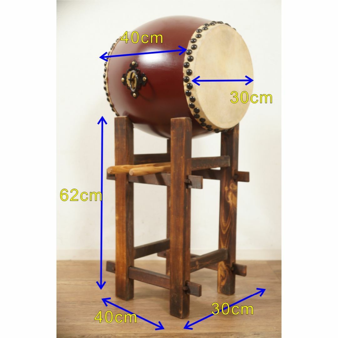  【新品・未使用】　牛革　和太鼓 1.0尺・バチ付き・台付き　　祭り   楽器の和楽器(和太鼓)の商品写真