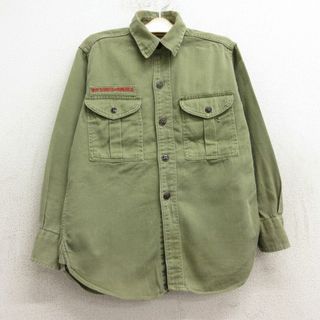 古着 長袖 ビンテージ ボーイスカウト シャツ キッズ ボーイズ 子供服 60年代 60s マチ付き 濃緑 グリーン 24feb22(シャツ/カットソー)