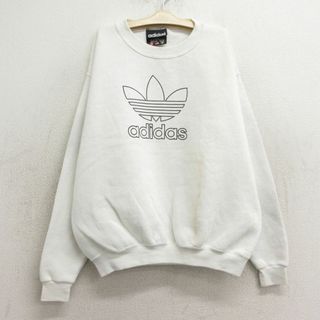 アディダス(adidas)の古着 アディダス adidas 長袖 スウェット キッズ ボーイズ 子供服 90年代 90s ビッグロゴ リーフ トレフォイル クルーネック USA製 白 ホワイト 【spe】 24feb22(シャツ/カットソー)