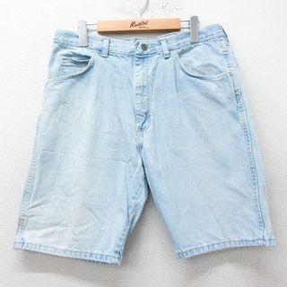 ラングラー(Wrangler)のW33★古着 ラングラー Wrangler ショート パンツ ショーツ メンズ 00年代 00s コットン 薄紺 ネイビー デニム 24feb24 中古 ボトムス 短パン ショーパン ハーフ(ワークパンツ/カーゴパンツ)