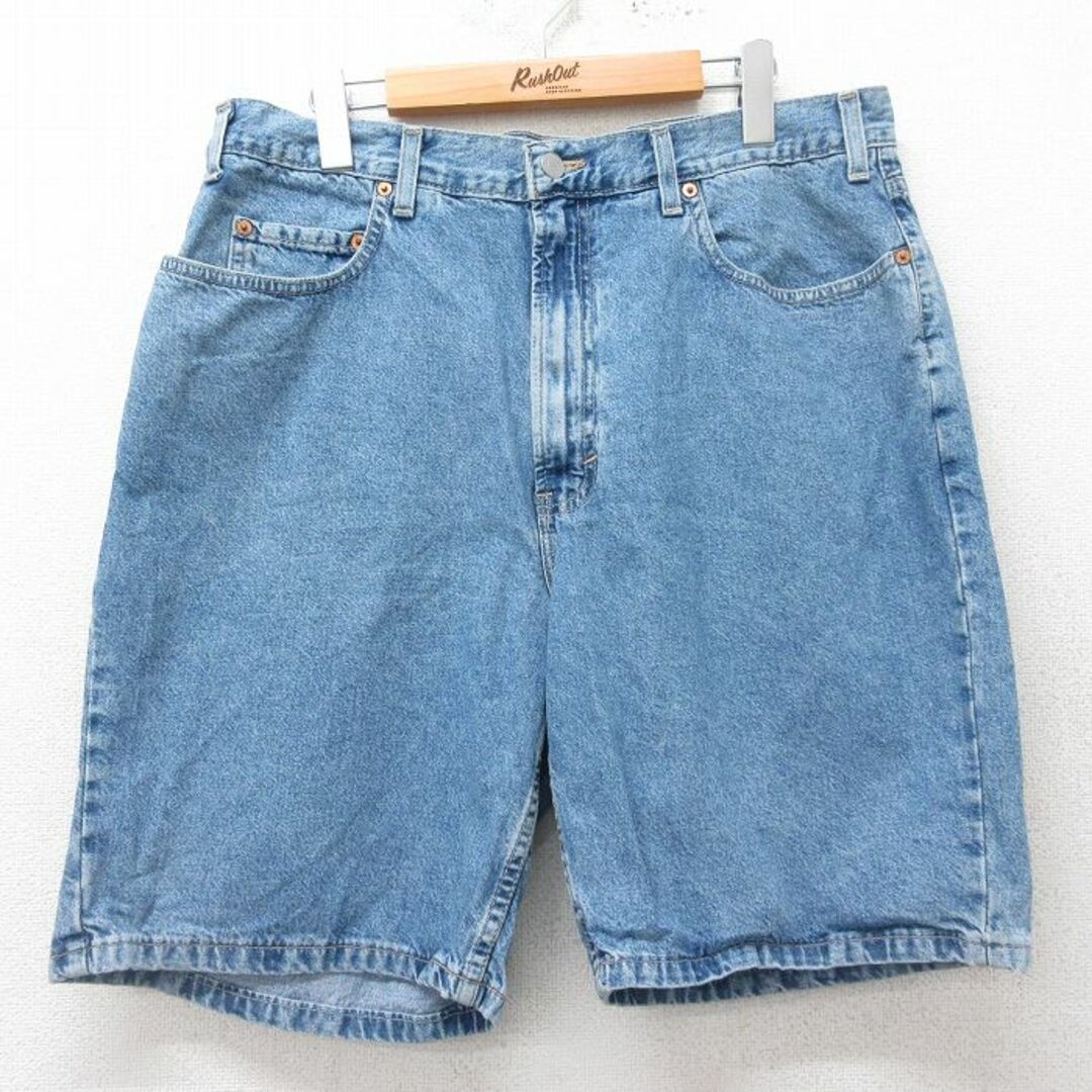 GAP(ギャップ)のW35★古着 ギャップ GAP ショート パンツ ショーツ メンズ 90年代 90s コットン USA製 紺 ネイビー デニム 24feb24 中古 ボトムス 短パン ショーパン ハーフ メンズのパンツ(ワークパンツ/カーゴパンツ)の商品写真