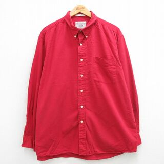 XL★古着 長袖 シャツ メンズ 大きいサイズ コットン ボタンダウン 赤 レッド 24feb22 中古 トップス(シャツ)