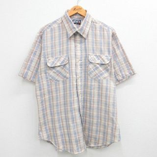 リーバイス(Levi's)のXL★古着 リーバイス Levis 半袖 シャツ メンズ 80年代 80s ベージュ系他 カーキ チェック 24feb23 中古 トップス(シャツ)