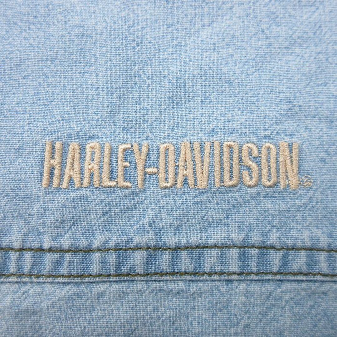 Harley Davidson(ハーレーダビッドソン)のXL★古着 ハーレーダビッドソン Harley Davidson 半袖 シャツ メンズ バイク 大きいサイズ ロング丈 コットン ボタンダウン 紺他 ネイビー デニム 24feb23 中古 トップス メンズのトップス(シャツ)の商品写真