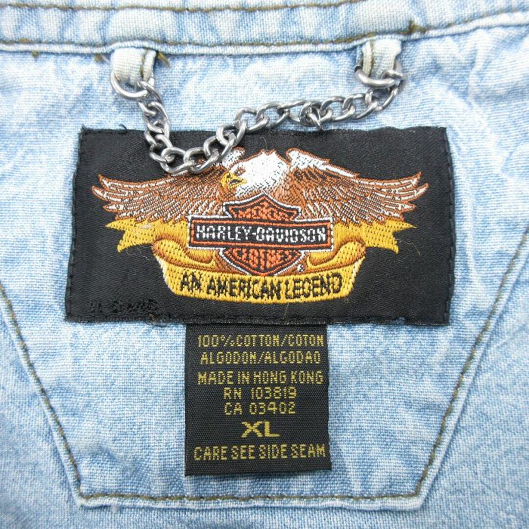 Harley Davidson(ハーレーダビッドソン)のXL★古着 ハーレーダビッドソン Harley Davidson 半袖 シャツ メンズ バイク 大きいサイズ ロング丈 コットン ボタンダウン 紺他 ネイビー デニム 24feb23 中古 トップス メンズのトップス(シャツ)の商品写真