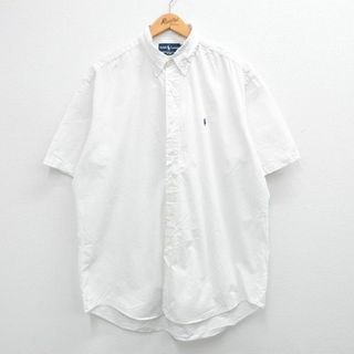 ラルフローレン(Ralph Lauren)のXL★古着 ラルフローレン Ralph Lauren 半袖 ブランド シャツ メンズ 90年代 90s ワンポイントロゴ BLAKE 大きいサイズ ロング丈 コットン ボタンダウン 白 ホワイト 24feb24 中古 トップス(シャツ)