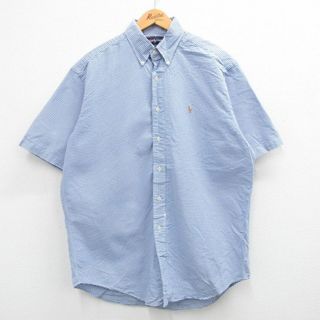 ラルフローレン(Ralph Lauren)のXL★古着 ラルフローレン Ralph Lauren 半袖 ブランド シャツ メンズ 90年代 90s ワンポイントロゴ BLAKE ロング丈 コットン ボタンダウン 紺他 ネイビー チェック 24feb24 中古 トップス(シャツ)