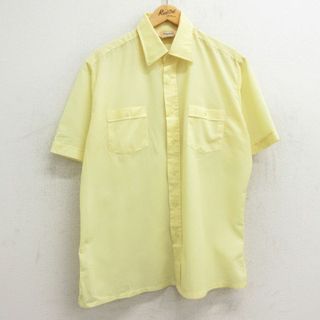 XL★古着 半袖 シャツ メンズ 80年代 80s 薄黄 イエロー ストライプ 24feb24 中古 トップス(シャツ)