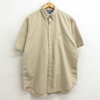 ラルフローレン(Ralph Lauren)のXL★古着 ラルフローレン Ralph Lauren 半袖 ブランド シャツ メンズ 90年代 90s ワンポイントロゴ BLAKE ロング丈 コットン ボタンダウン ベージュ カーキ 24feb24 中古 トップス(シャツ)