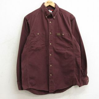 ラングラー(Wrangler)のM★古着 ラングラー Wrangler 長袖 ワーク シャツ メンズ コットン エンジ 24feb22 中古 トップス(シャツ)