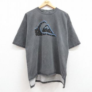 XL★古着 クイックシルバー QUIKSILVER 半袖 ビンテージ Tシャツ メンズ 90年代 90s ビッグロゴ 大きいサイズ コットン クルーネック USA製 グレー 【spe】 24feb23 中古(Tシャツ/カットソー(半袖/袖なし))