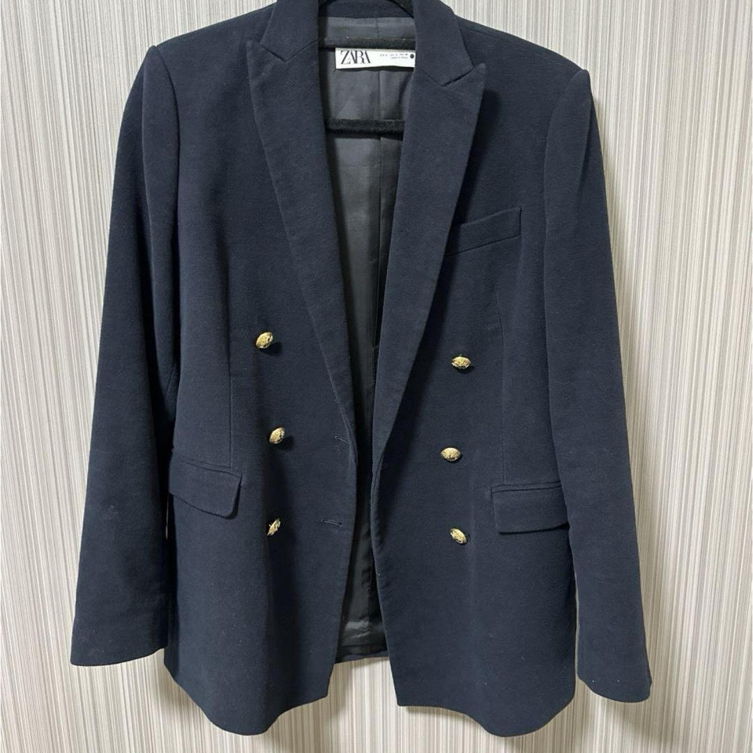 ZARA(ザラ)のZARA ベロア素材 ジャケット ネイビー S レディースのジャケット/アウター(テーラードジャケット)の商品写真