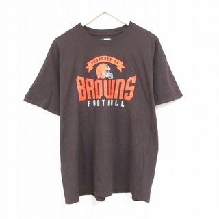 XL★古着 半袖 Tシャツ メンズ NFL クリーブランドブラウンズ 大きいサイズ クルーネック こげ茶 ブラウン アメフト スーパーボウル 24feb21 中古(Tシャツ/カットソー(半袖/袖なし))