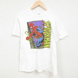 マーベル(MARVEL)のL★古着 半袖 Tシャツ メンズ マーベル スパイダーマン コットン クルーネック 白 ホワイト 24feb22 中古(Tシャツ/カットソー(半袖/袖なし))