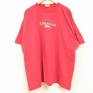 XL★古着 半袖 Tシャツ メンズ サバンナ 大きいサイズ コットン クルーネック 赤 レッド 24feb23 中古(Tシャツ/カットソー(半袖/袖なし))