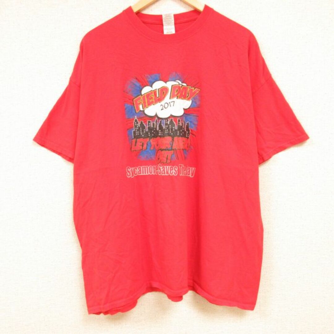 XL★古着 半袖 Tシャツ メンズ FIELD DAY 大きいサイズ コットン クルーネック 赤 レッド 24feb23 中古 メンズのトップス(Tシャツ/カットソー(半袖/袖なし))の商品写真