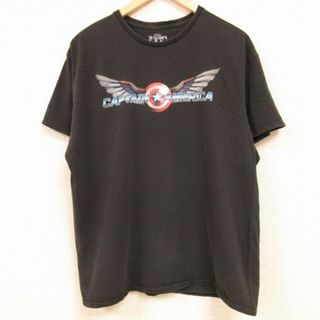 マーベル(MARVEL)のL★古着 半袖 Tシャツ メンズ マーベル MARVEL キャプテンアメリカ コットン クルーネック 黒 ブラック 24feb23 中古(Tシャツ/カットソー(半袖/袖なし))