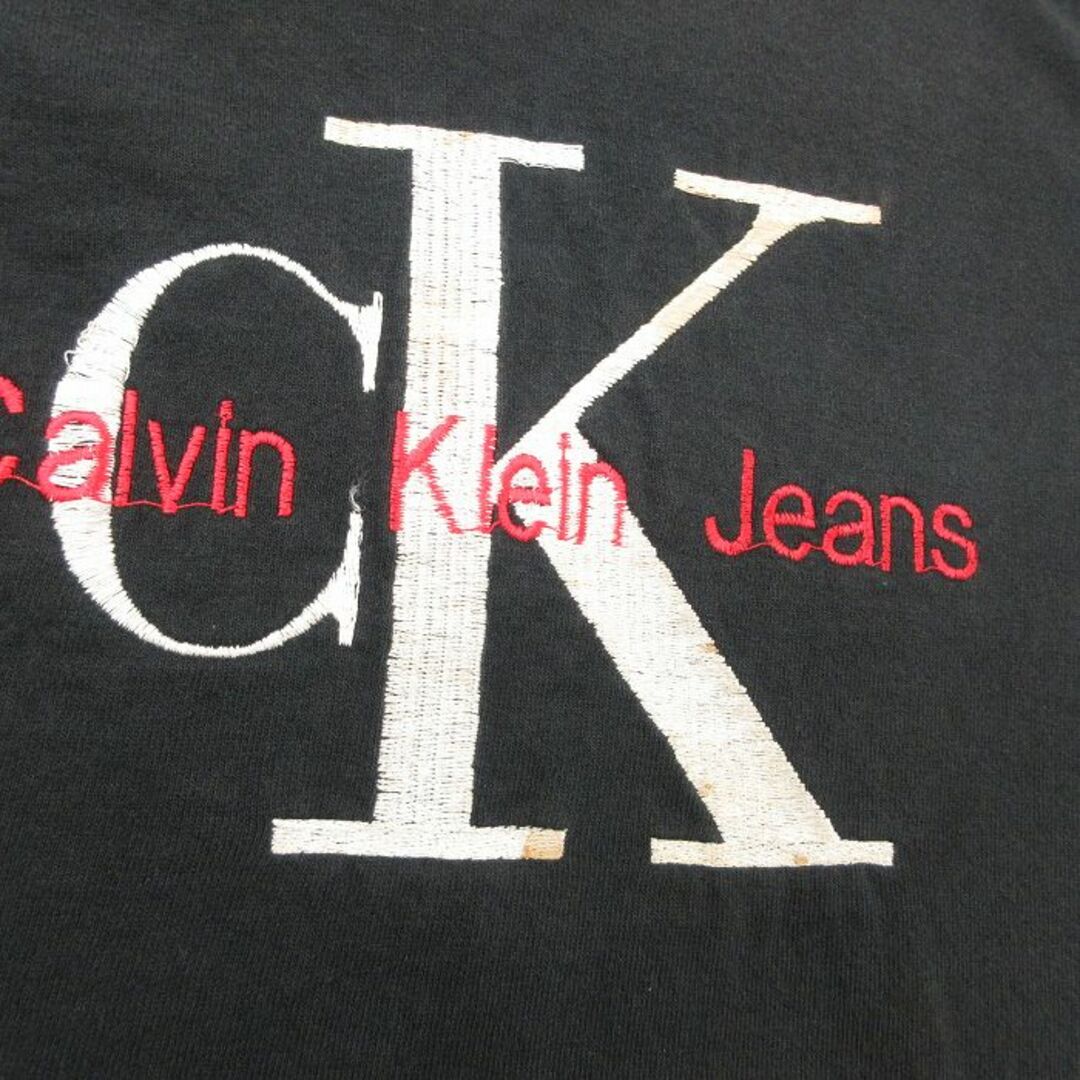 ck Calvin Klein(シーケーカルバンクライン)のXL★古着 カルバンクライン Calvin Klein 半袖 ビンテージ Tシャツ メンズ 00年代 00s ビッグロゴ 刺繍 大きいサイズ ロング丈 コットン クルーネック 黒 ブラック 24feb21 中古 メンズのトップス(Tシャツ/カットソー(半袖/袖なし))の商品写真